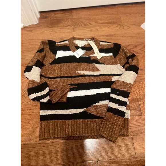 Saltwater Luxe Free People Abstract Stripe Sweater Women XS Modern Boho Cozy NEW - Picture 5 of 8